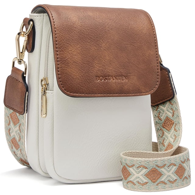 Bandolera BOSTANTEN pequeña para teléfono móvil, de piel, color beige