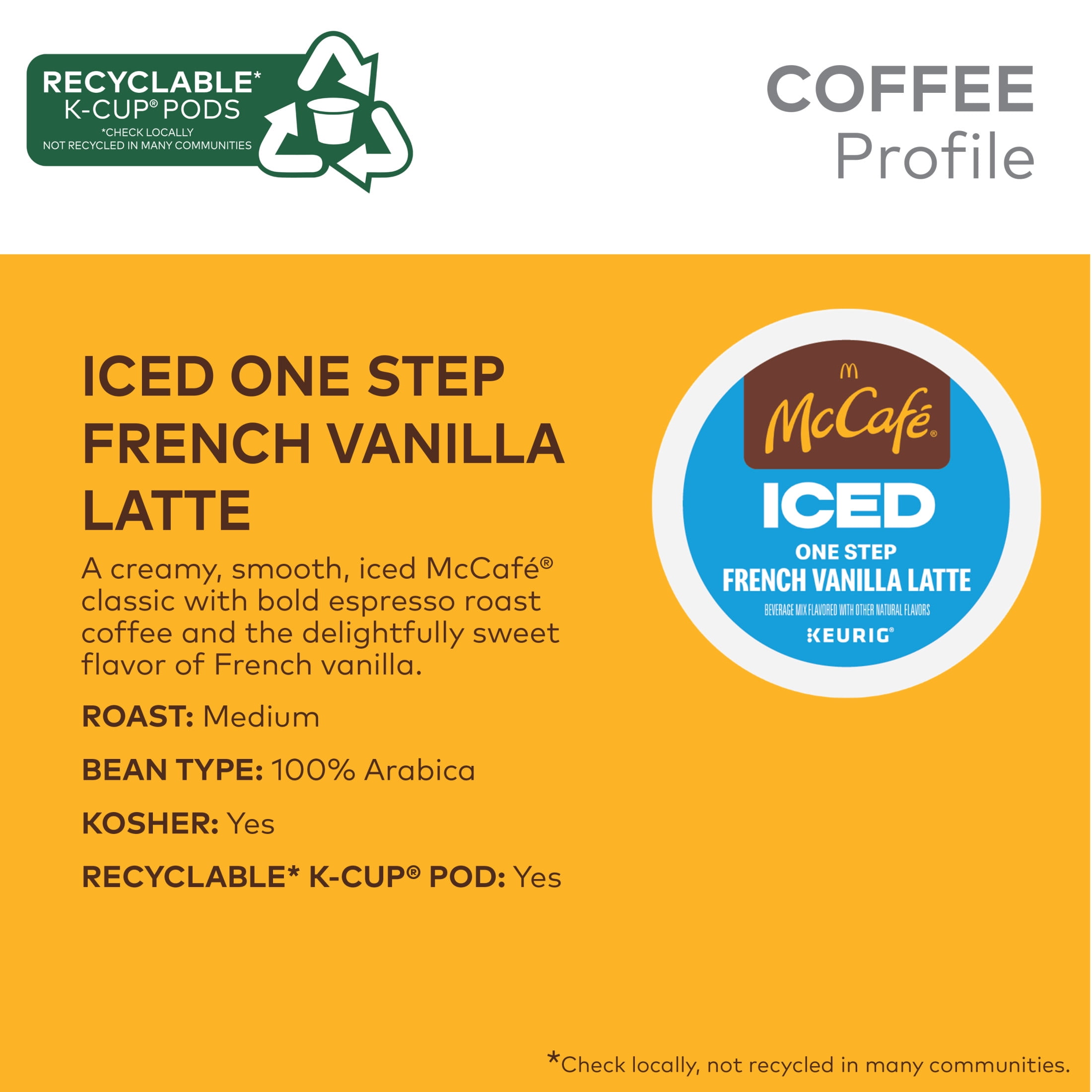 McCafe, ICED One Step French Vanilla Latte K-Cup Coffee Pods, 10 Count