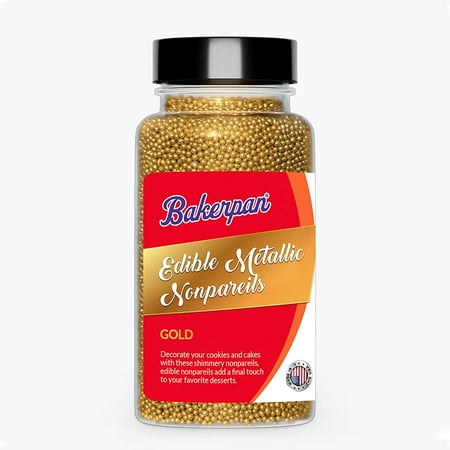 Bakerpan Edible Metallic Gold Nonpareils, Shimmer Sprinkles Cake Topping - 5.1 Ounces