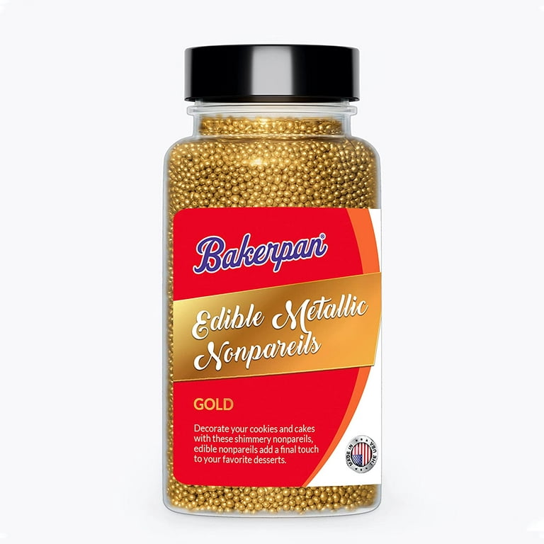 Bakerpan Edible Metallic Gold Nonpareils, Shimmer Sprinkles Cake Topping -  5.1 Ounces 