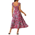 thumbnail image 3 of INSPIRE CHIC Vestidos de playa bohemios sin mangas con escote cuadrado y volantes florales, maxi vestido fluido de verano L Rosa intenso, 3 of 6