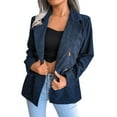 thumbnail image 1 of Ladies Workoffice Blazer Lapel Notched Elegant Cardigan Solid Color Fitted Suit Single Breasted Blouse Button Down Fashion Jacket Mid Length Leisure Outwear, 1 of 6
