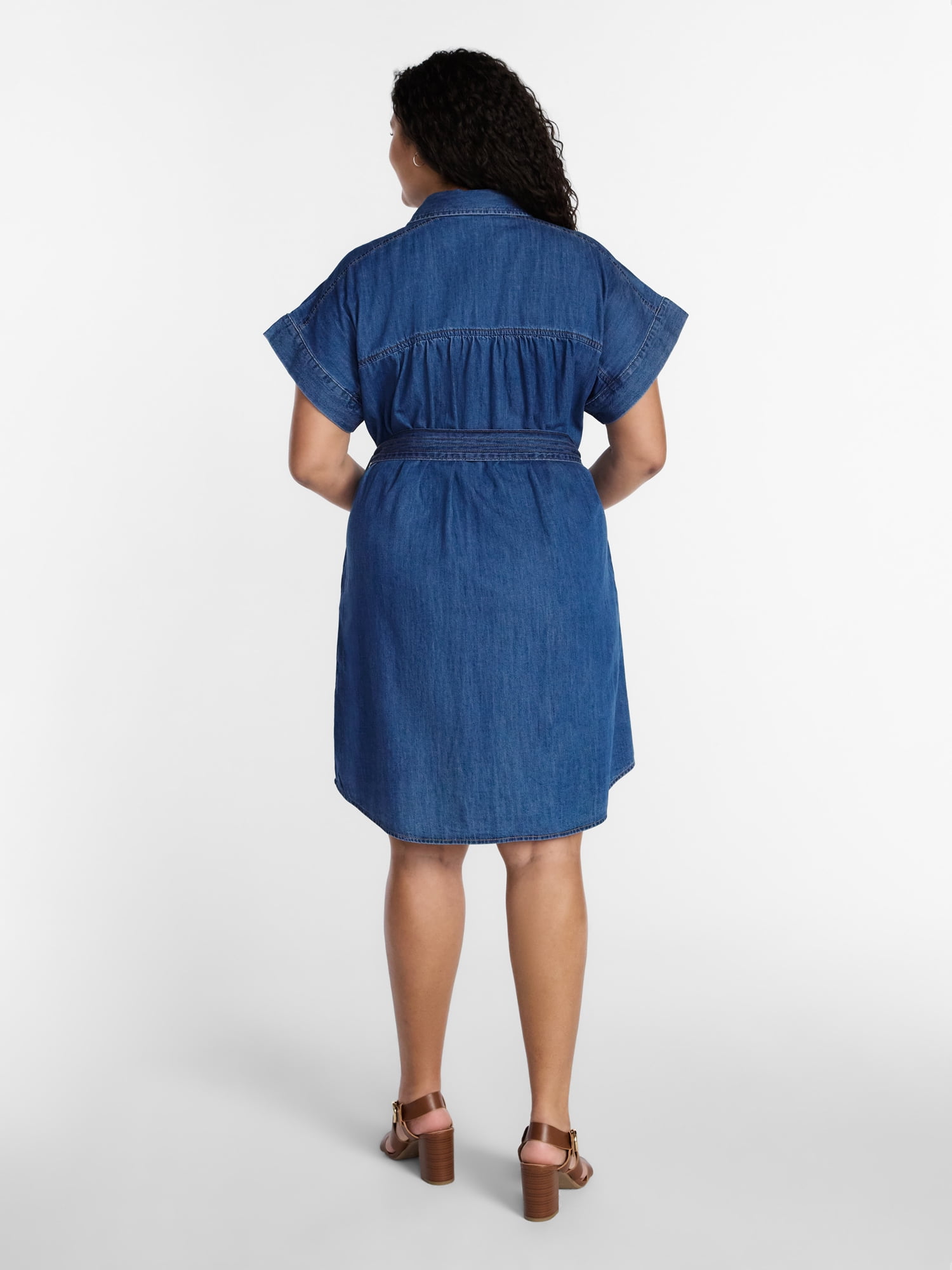 Terra & Sky Women's Plus Mini Denim Shirt Dress, Sizes 0X-5X