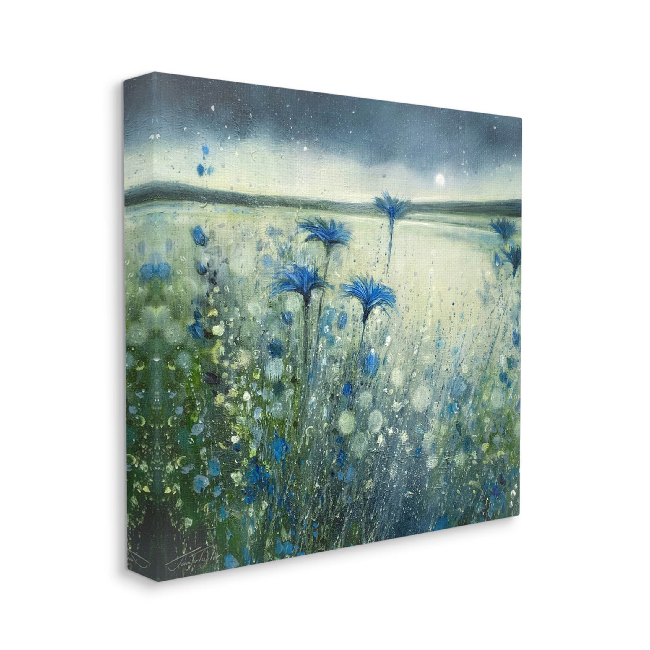 Lakeside Botanicals Moonlit Night Sky Landscape Painting Gallery Wrapped Canvas Print Wall Art