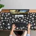 thumbnail image 4 of Long Mouse Pads for Desk,Black Christmas Snowflake Pattern Desk Mats on Top Of Desks, Desk Mouse Pad Extra Large with 3mm Non-Slip Base and Stitched Edge for Gaming,Office,Work,Home 47.3x23.6in, 4 of 5
