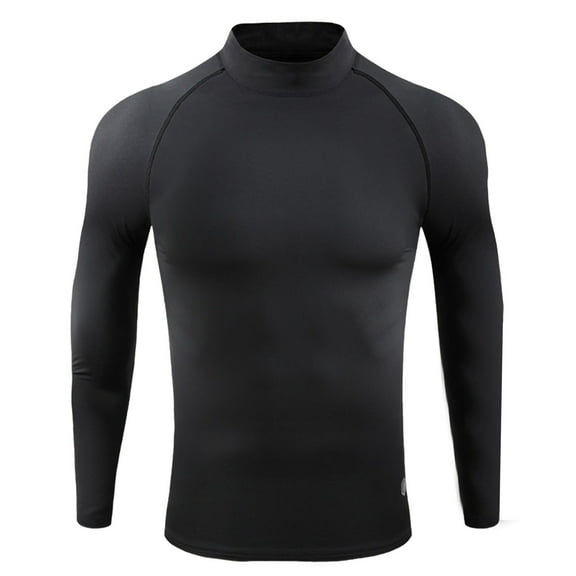 Mens Mock Neck T Shirts Fleece Lined Long Sleeve Athletic Workout Tees Tops Casual Solid Color Stretchy Pullover Slim-Fit Warm Gym Running Tshirts