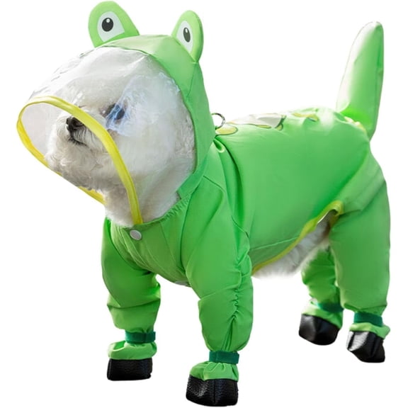 Small Dog Raincoat Rainboots with D-Ring, Full Coverage Dog Rain Jacket Slicker Poncho, Waterproof Dog Rain Jacket with Reflective Strip, Rainboot, Tail Cover Frog