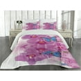 thumbnail image 2 of Ambesonne Butterfly Quilted Coverlet 3 Pcs, Orchid Bloom on Water, King Size, Pink Blue White, 2 of 4