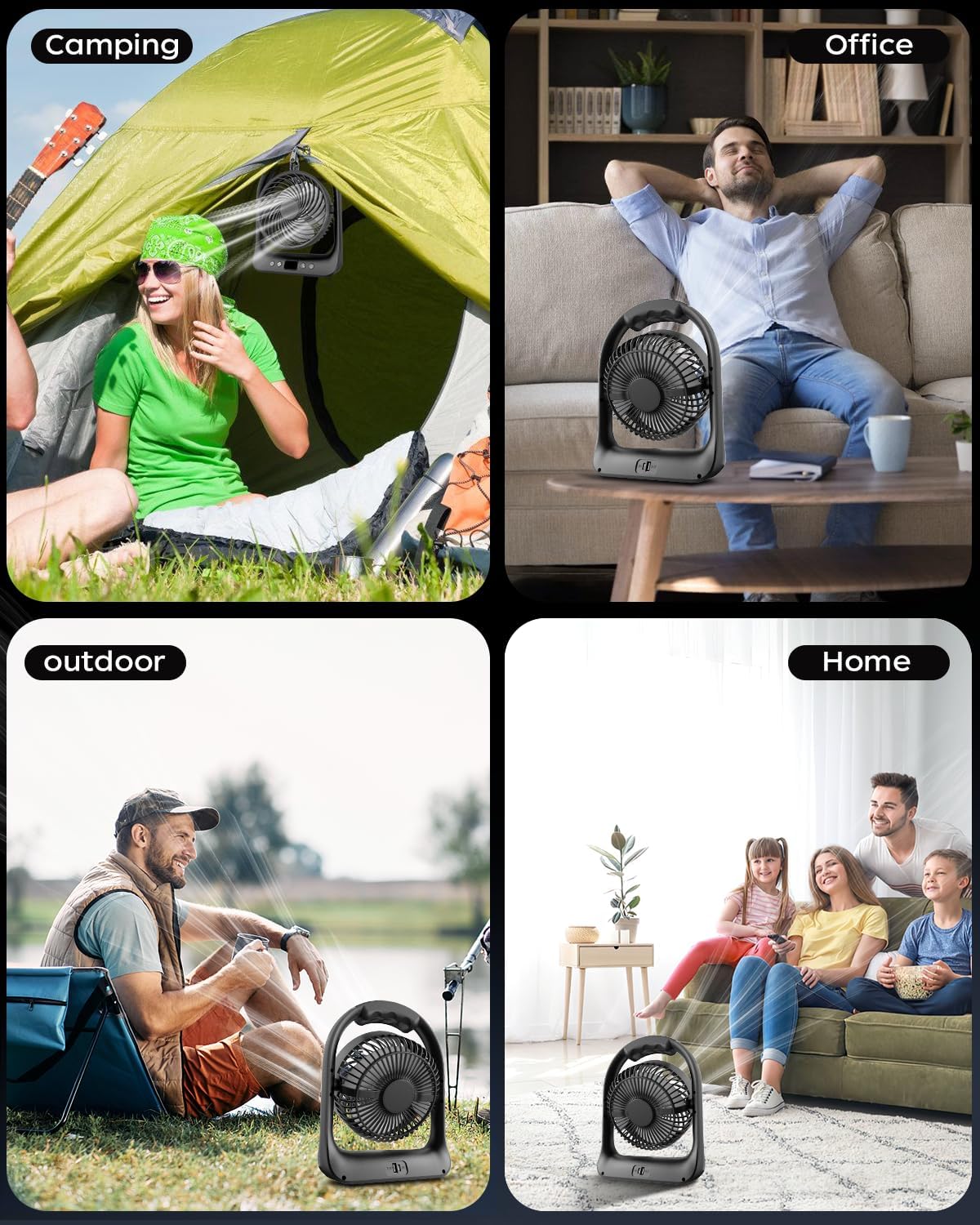 HGGQVVS 6" Rechargeable Camping Fan, Battery Operated Small Portable Fan with 3 Speeds & 6H Runtime LED, 360° Tiltable, USB Type-C Charging, Ideal for Outdoor, Travel, Camping, Home & Office, Purple