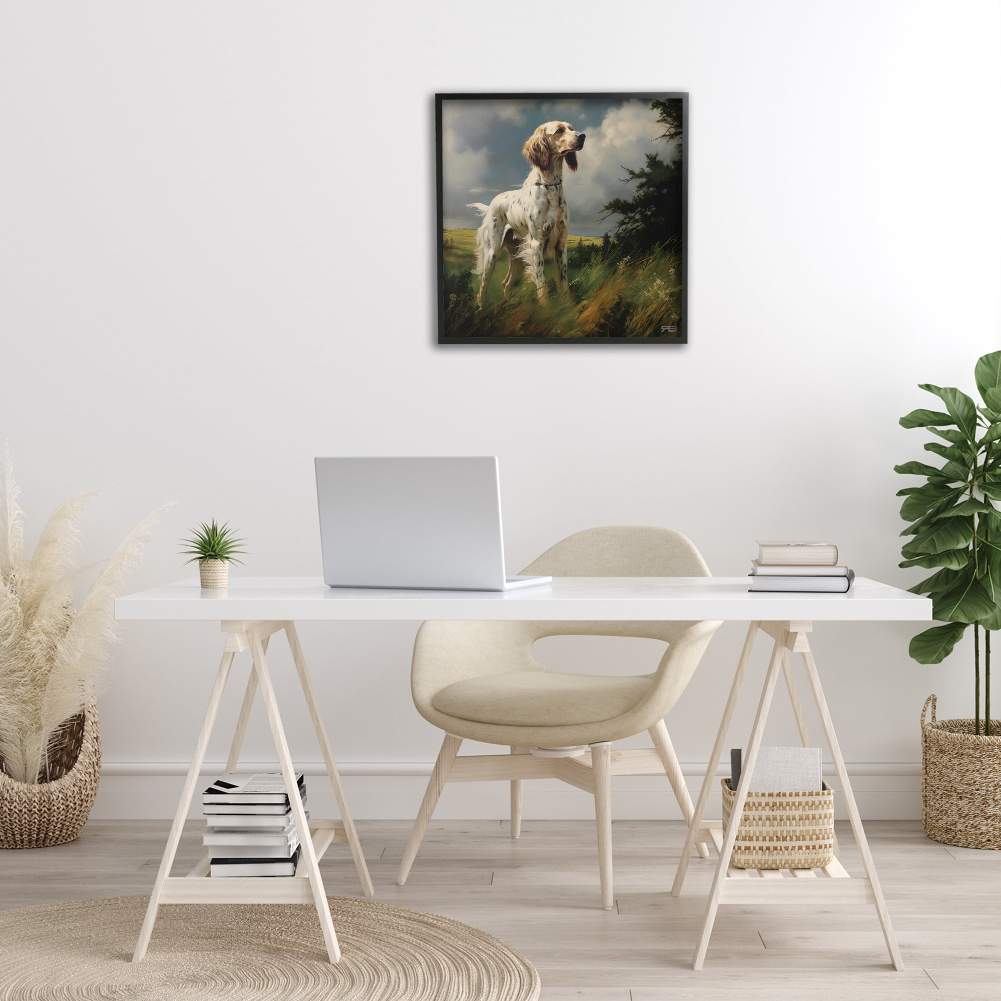 Stupell Industries Windswept Country Dog Landscape Painting Black Framed Art Print Wall Art, 24 x 24