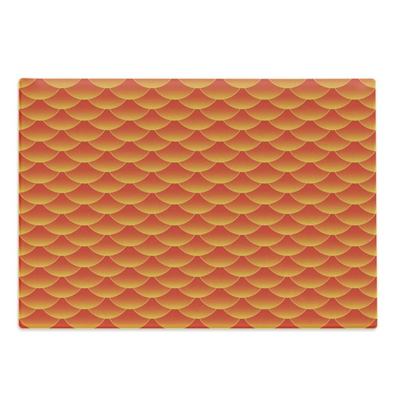 Orange Cutting Board, Goldfish Scales Forming Scallop Shell Random Pattern Fortune Fun Abstract Design, Decorative Tempered Glass Cutting and Serving Board, Large Size, Burnt Orange, by Ambesonne