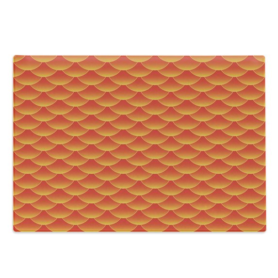 Orange Cutting Board, Goldfish Scales Forming Scallop Shell Random Pattern Fortune Fun Abstract Design, Decorative Tempered Glass Cutting and Serving Board, Large Size, Burnt Orange, by Ambesonne