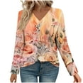 thumbnail image 2 of HOMBOM Womens Long Sleeve T-Shirts Pink Relaxed Fit Casual Floral Tops V-Neck for Women Graphic, 2 of 7
