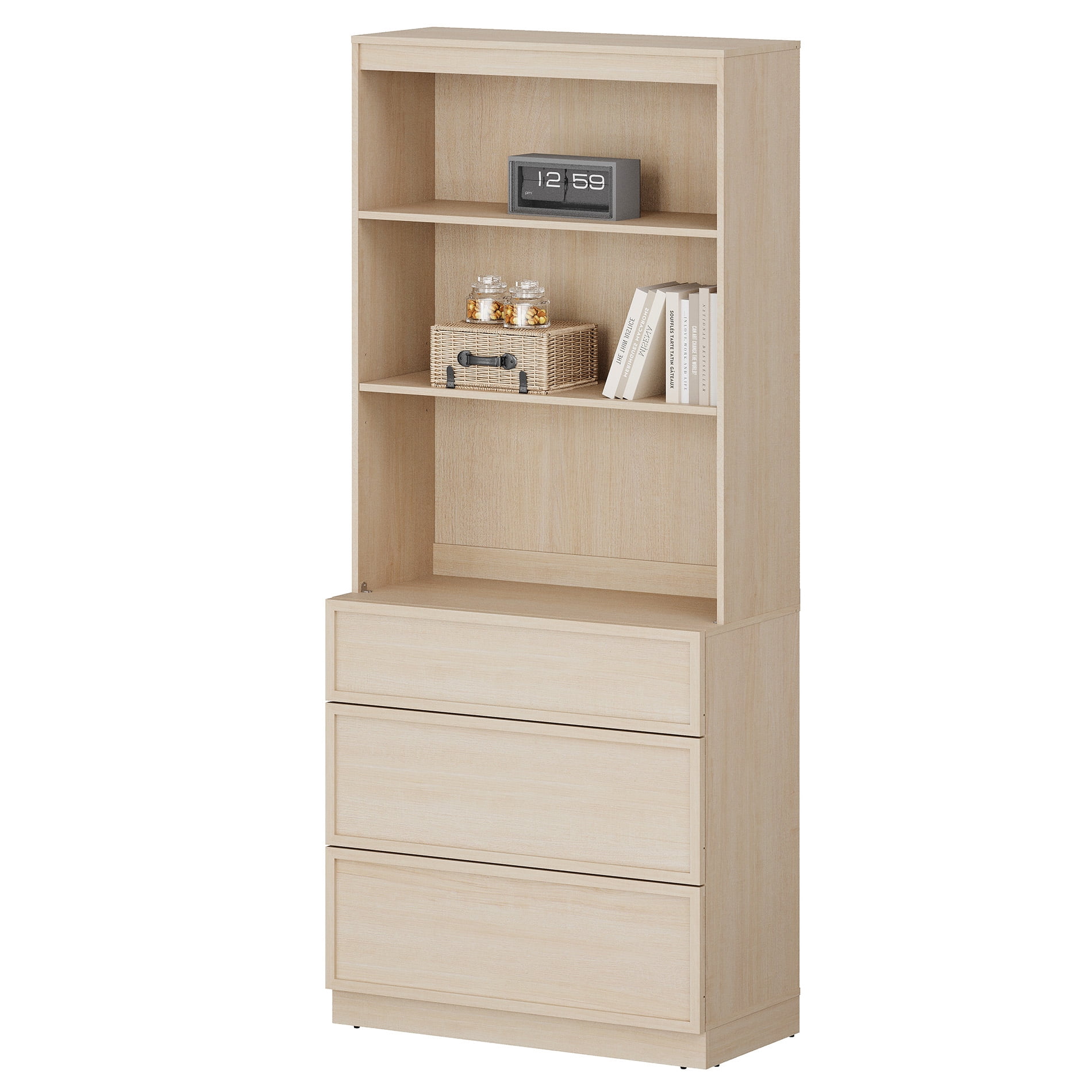 Modern 72" Tall Bookshelf with 12 Drawers and Open Book Shelves,Wood Freestanding Book shelf for Home Office, Living room,Beige