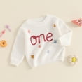 thumbnail image 3 of BemeyourBBs Baby Girl First Birthday Outfit One Embroidery Sweater Pullover Oversized Knit 1st Birthday Winter Cute Clothes, 3 of 7