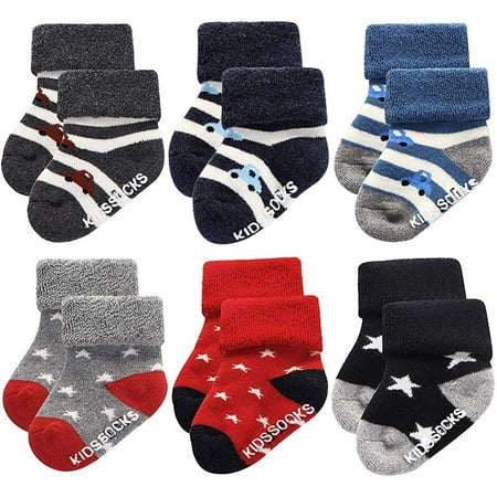 

Boys Girls Thick Warm Anti Slip Terry Socks - Infant Toddler Winter Cute Cotton Socks 3-36 Months Gifts Set 6 Pairs Pack Hair Accessories Domqga