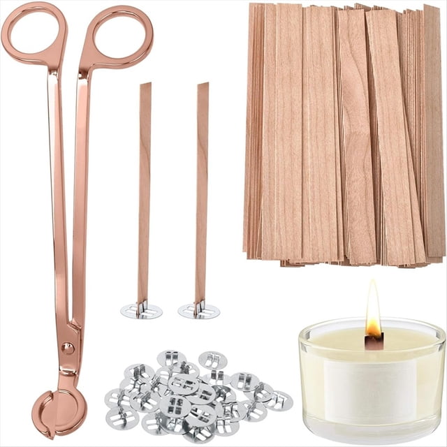 100 mechas de madera engrosadas para hacer velas con cortador de mechas, mechas de vela naturalmente sin humo de larga duración B