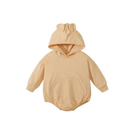 

Amuver Baby Long Sleeve Sweatshirt Jumpsuit Casual Loose Solid Color Hooded Rompers for Toddler Infant Girl Boy