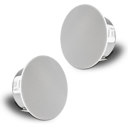 Sound Town Pair of 4.5" Coaxial in-Ceiling Speakers with Low-Profile Design, Metal Backcan and Tile Rails, 70V/100V/8-Ohm Switchable, Magnetic Grill, White (STCS4CLP-PAIR)