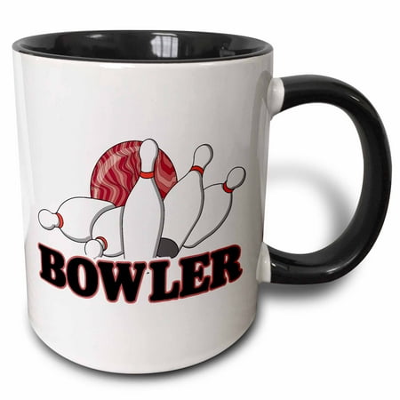 3dRose Bowler Bowling Ball and Pins Sports Design - Two Tone Black Mug,
