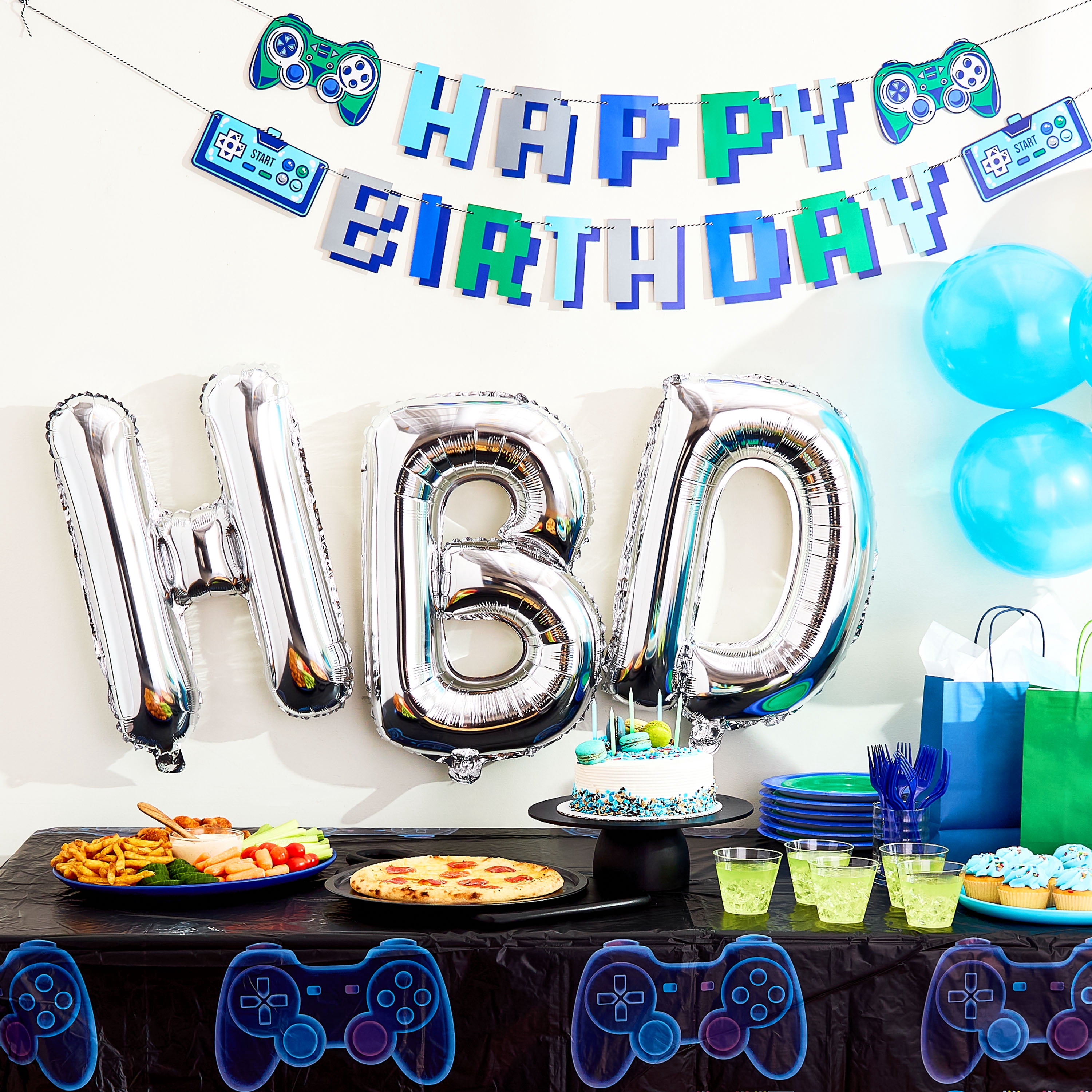 Silver Happy Birthday Air-Filled Balloon Banner, 16 Pieces, by Way To Celebrate