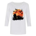 thumbnail image 2 of LYEAA Halloween Womens 3/4 Sleeve Tops and Blouses Crew Neck Regular Straight Cuff Casual Wear Printed Holiday Clothes White S, 2 of 3