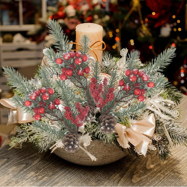 Esquejes de agujas blancas navideñas | Ramas de plástico esmerilado de 25 cm para decoración navideña | Tallos flexibles para árboles de Navidad, coronas y centros de mesa DIY