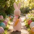 thumbnail image 5 of AURIGATE Easter Pink Flocked Bunny Figurine 4.3×13in, Foam Rabbit Statue with Simulated Carrot for Spring Easter Tabletop Home Farmhouse Party Decor, 5 of 6