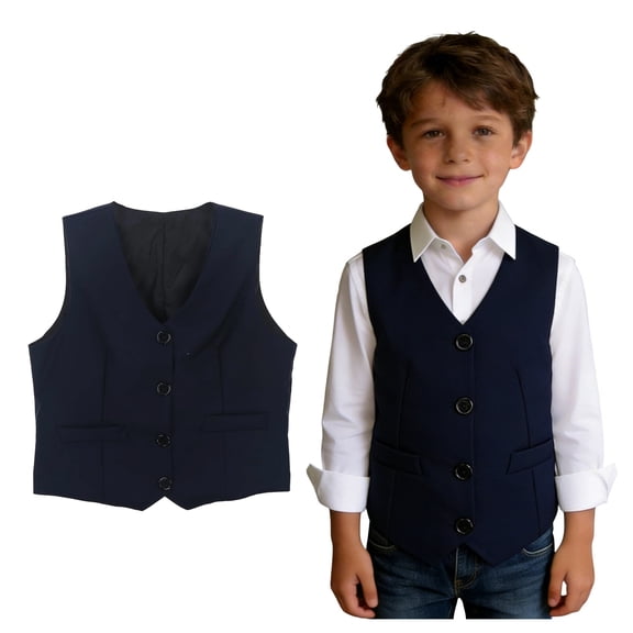 Kids Vest Sleeveless Button Up Dark Blue Vest Suit Back To School Clothes Kid Boys Formal Vest Boys Holiday Outfits 5-6 Years