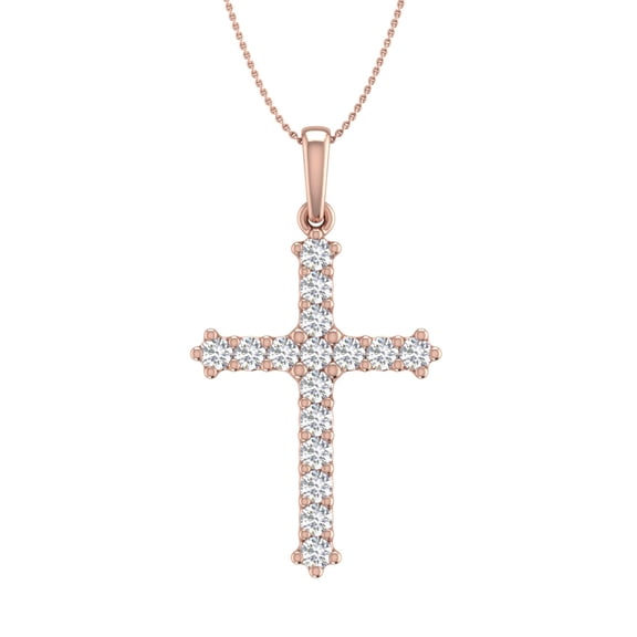 1/2 Carat Diamond Cross Pendant Necklace in 14K Rose Gold (Silver Chain Included) (I1-I2 Clarity)