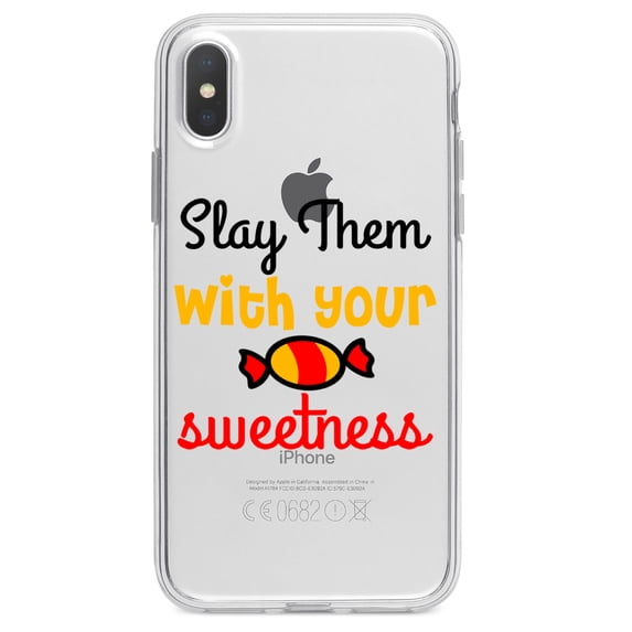 DistinctInk Clear Shockproof Hybrid Case for iPhone X / XS (5.8" Screen) - TPU Bumper Acrylic Back Tempered Glass Screen Protector - Slay Them With Your Sweetness