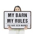 thumbnail image 3 of My Barn My Rules Vintage Style 18 Inch x 24 Inch Novelty Aluminum Metal Sign Wipe Hooves Mind Gates Durable Weatherproof Perfect for Barns Stables Tack Rooms Fun Gift for Farmers, 3 of 6