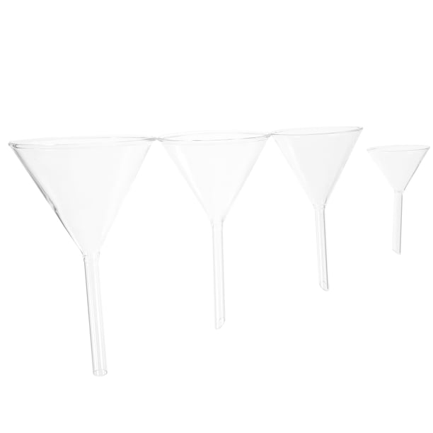 4 embudos transparentes de laboratorio, embudo de vidrio, embudo de laboratorio, embudos de experimento (40, 60, 75, 90 mm)