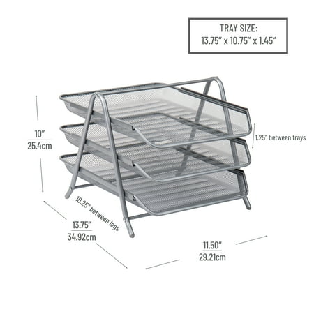 Mind Reader - Desk Organizer with 3 Sliding Trays - Silver