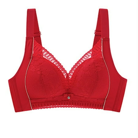 

Lovskoo Women Wireless Full Figure Push-Up Nude Lace Plus Size Unlined Solid Bralettes Comfortable Red