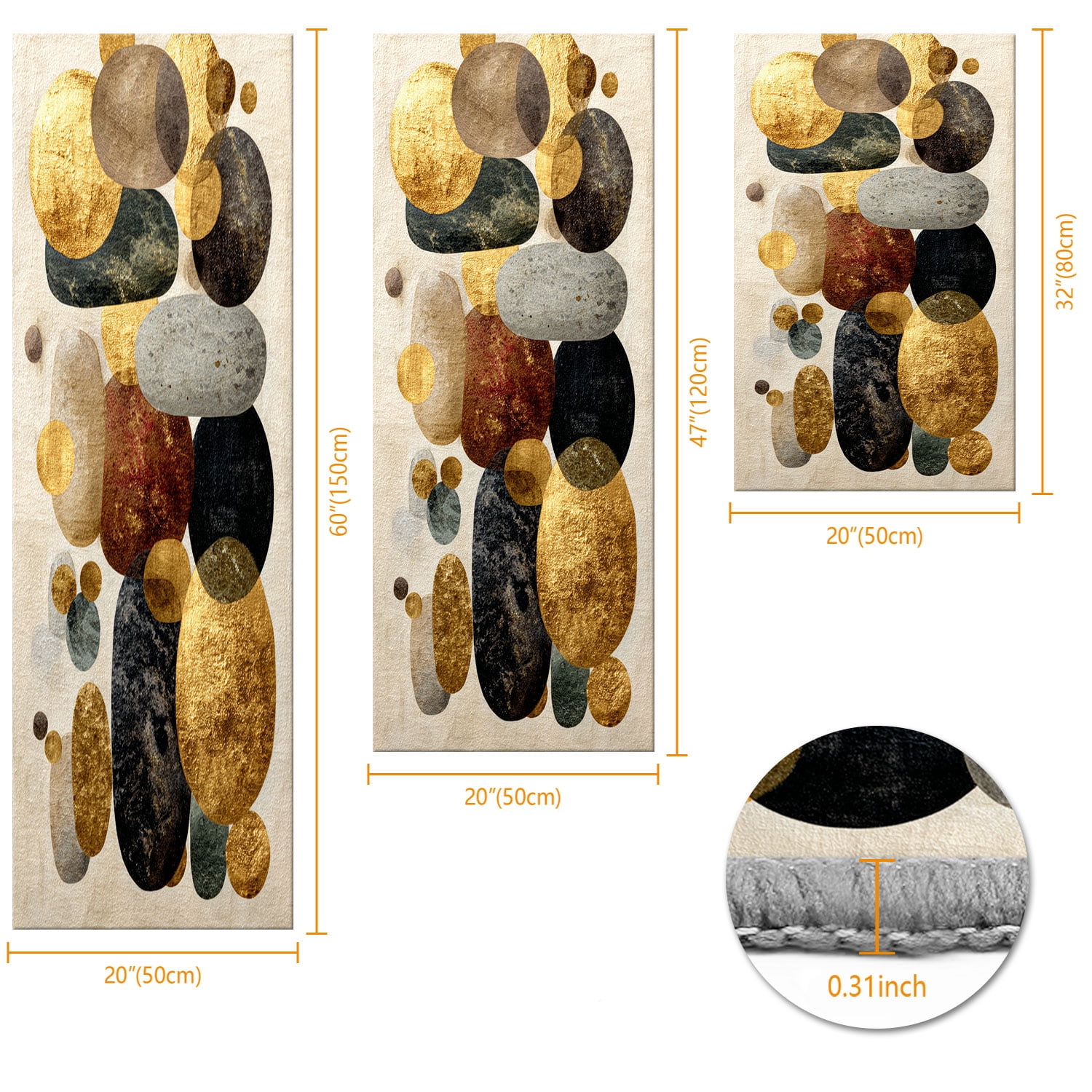 3 Piece Kitchen Rug Set, Non-Slip And Washable, Abstract Pattern Kitchen Hallway Rug, Soft And Comfortable, Suitable For Sinks, Floors, Entrances, Hallways and Bathrooms
