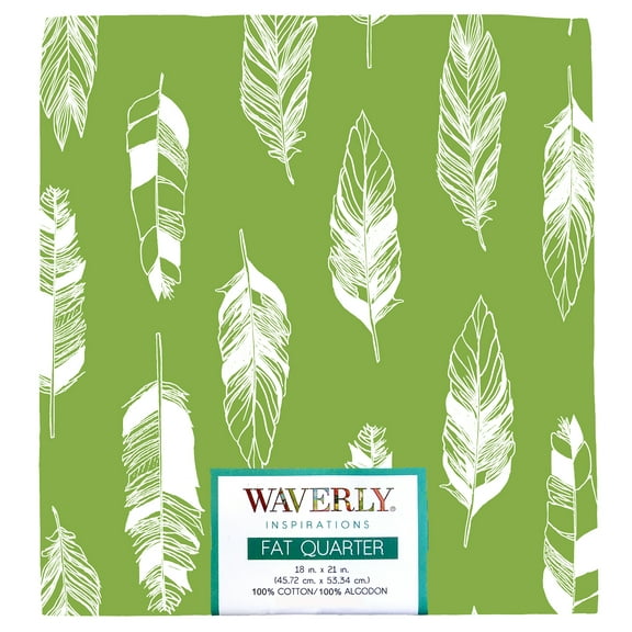 Waverly Inspirations 100% Cotton 18" x 21" Feather Print Green Color Pre-cut Fat Quarter, 1 Each