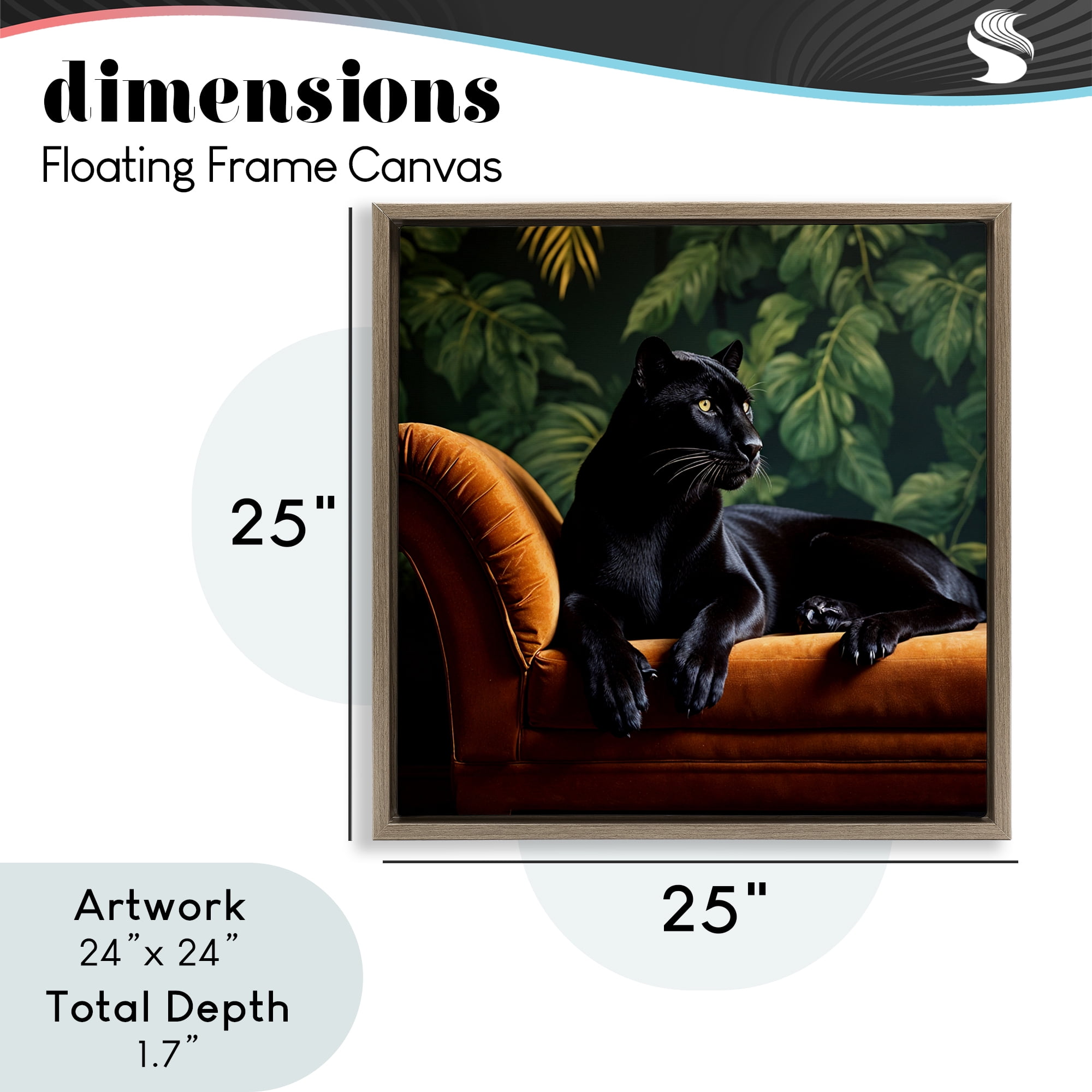 Majestic Panther on Chaise Brown Framed Floater Canvas Wall Art, design by Lettered and Lined