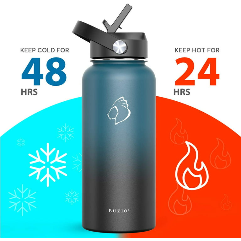 BUZIO 64 oz Insulated Water Bottle with Straw Lids, Stainless Steel Water  Bottle Flask, Half Gallon Water Canteen Metal Thermo Mug Hydro Jug, Keep  Hot