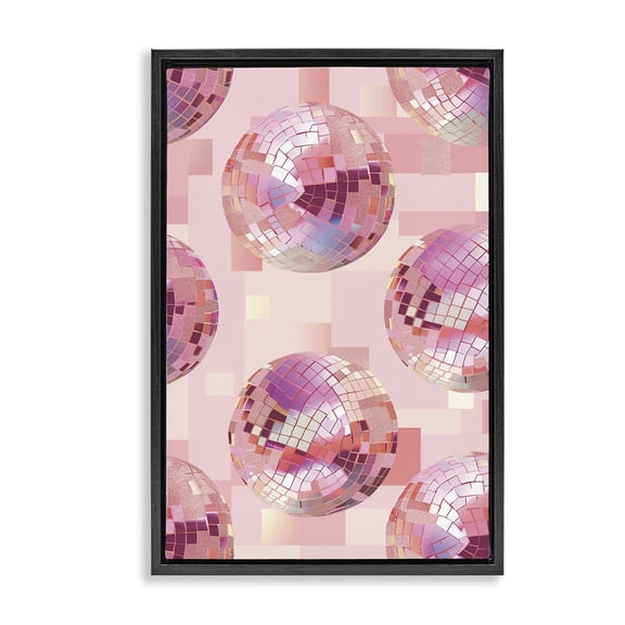 Stupell Industries Contemporary Feminine Pink Disco Balls Black Floating Frame Canvas Art, 17 x 25, by LSR Design Studio
