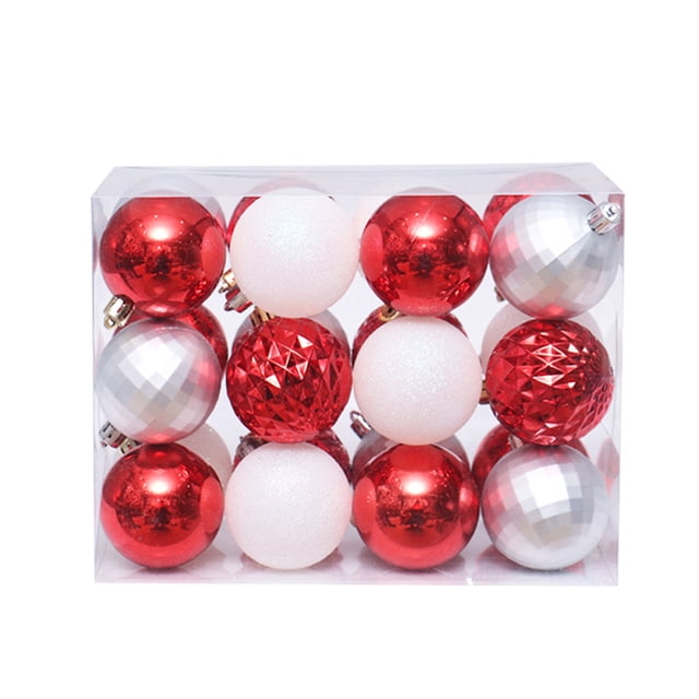 Naiovety Paquete de 24 bolas de Navidad para colgar en la decoración de fiestas, adornos para interiores y exteriores, colgante decorativo para Kits de decoración para fiestas Rojo Plata Blanco