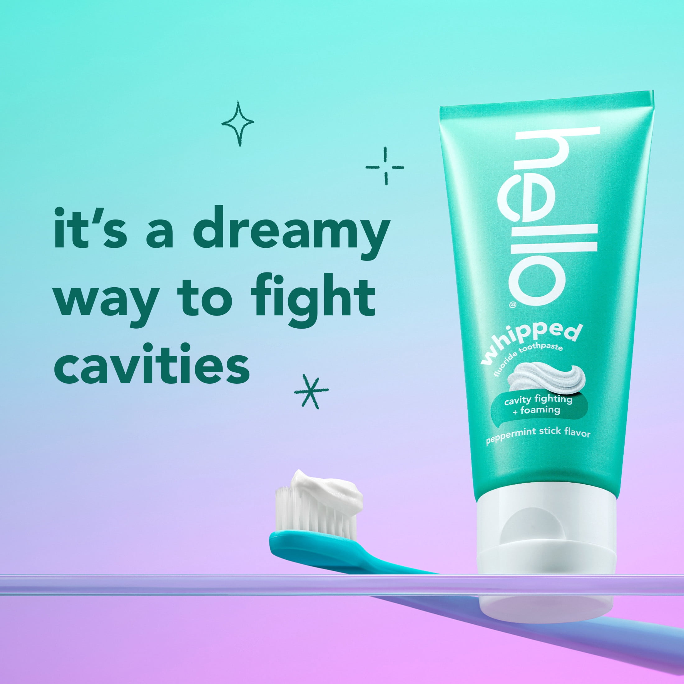 (2 pack) hello Whipped Fluoride Toothpaste, Minty Foam Toothpaste, Peppermint Stick, 4.0 oz