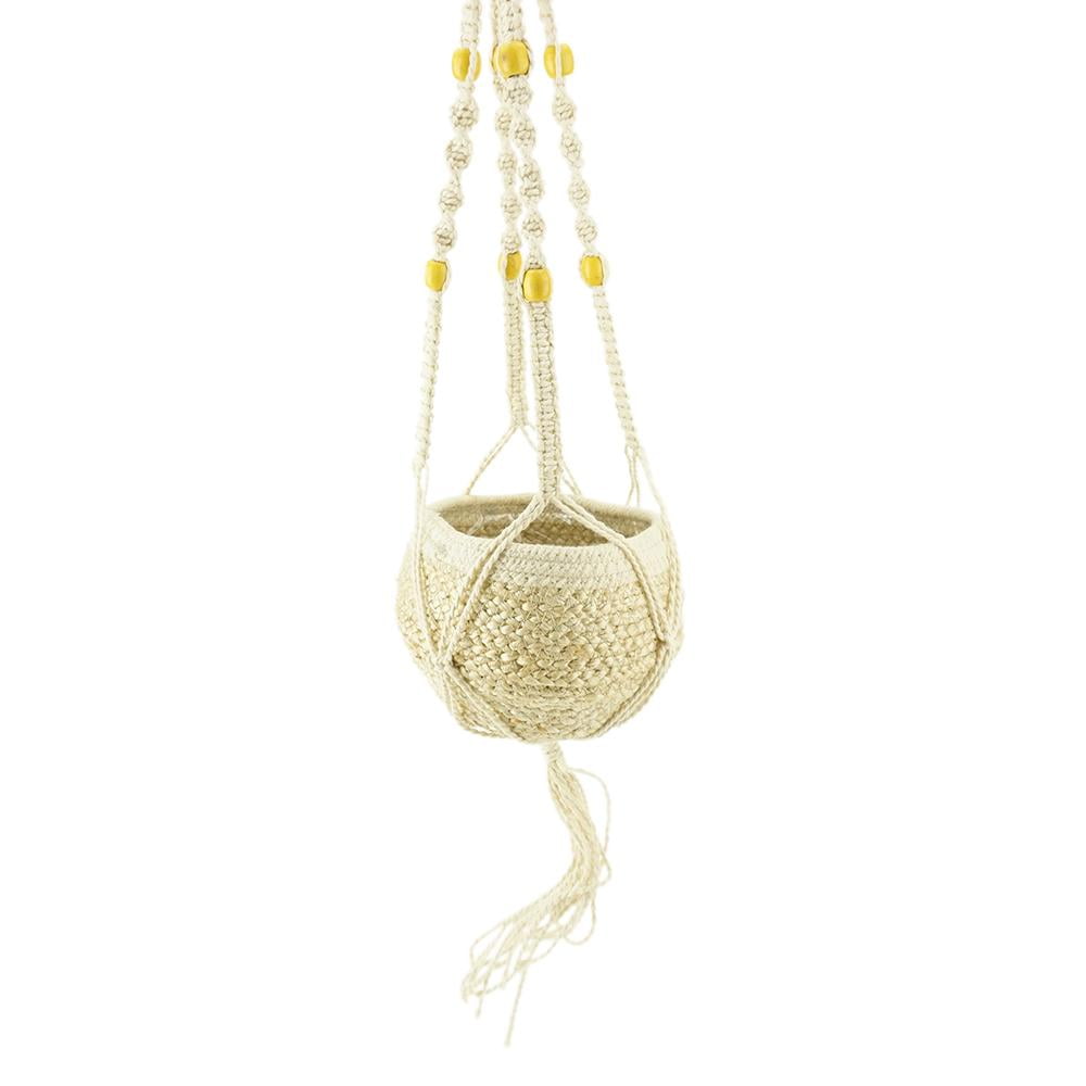 Cotton Plant Hanger Holder with Yellow Beads Ivory 37-Inch 