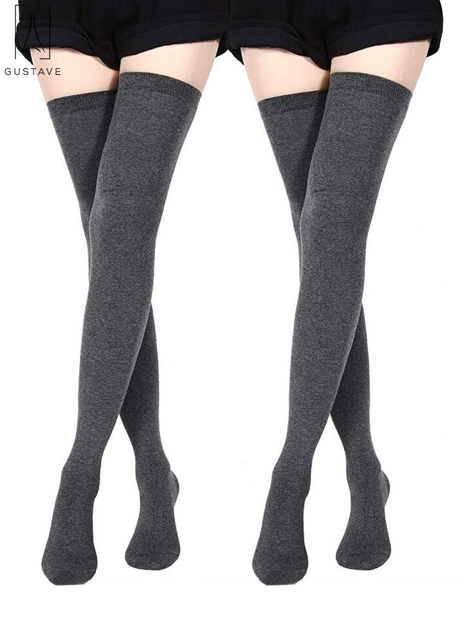 Gustave 2 Paris Women Girl Extra Long Fashion Thigh High Socks over the Knee High Boot Stockings Leg Warmers Lady Party Dress "Gray, 2 Pair" - image 4 of 10