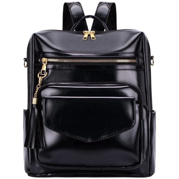 Gmdisc Backpack Purse for Women,Fashion Waterproof PU Leather School Backpack Convertible Shoulder Bags,Black