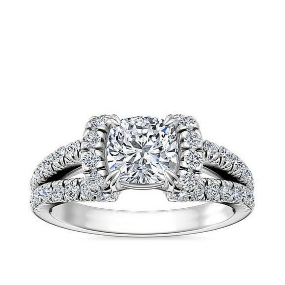 1.00 T.C.W Sparkle Solitaire with Accents Cushion Shaped Real Diamond Ring for Wedding in Solid 14K White Gold Size 7