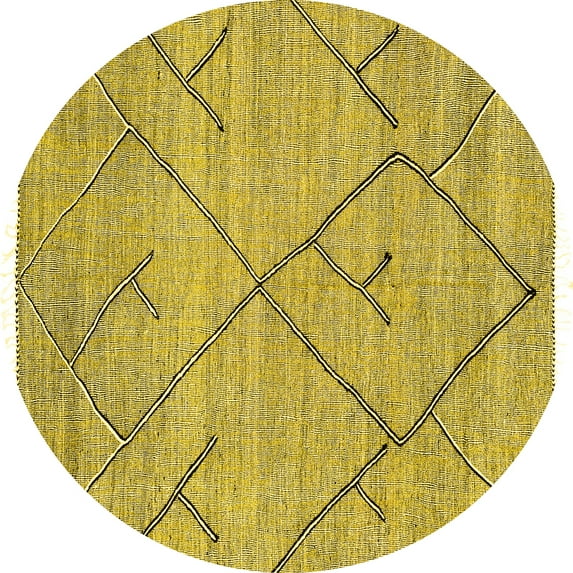 Ahgly Company Indoor Round Abstract Yellow Modern Area Rugs, 8' Round