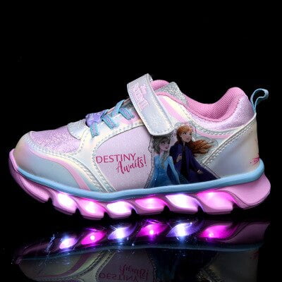 Zapatos deportivos para niñas de Disney, novedad de primavera y verano, zapatos informales de alta calidad para niños, zapatos de elsa de cuero artificial de goma con luz LED28-Insole18.7 CM Gao Jinjia LED