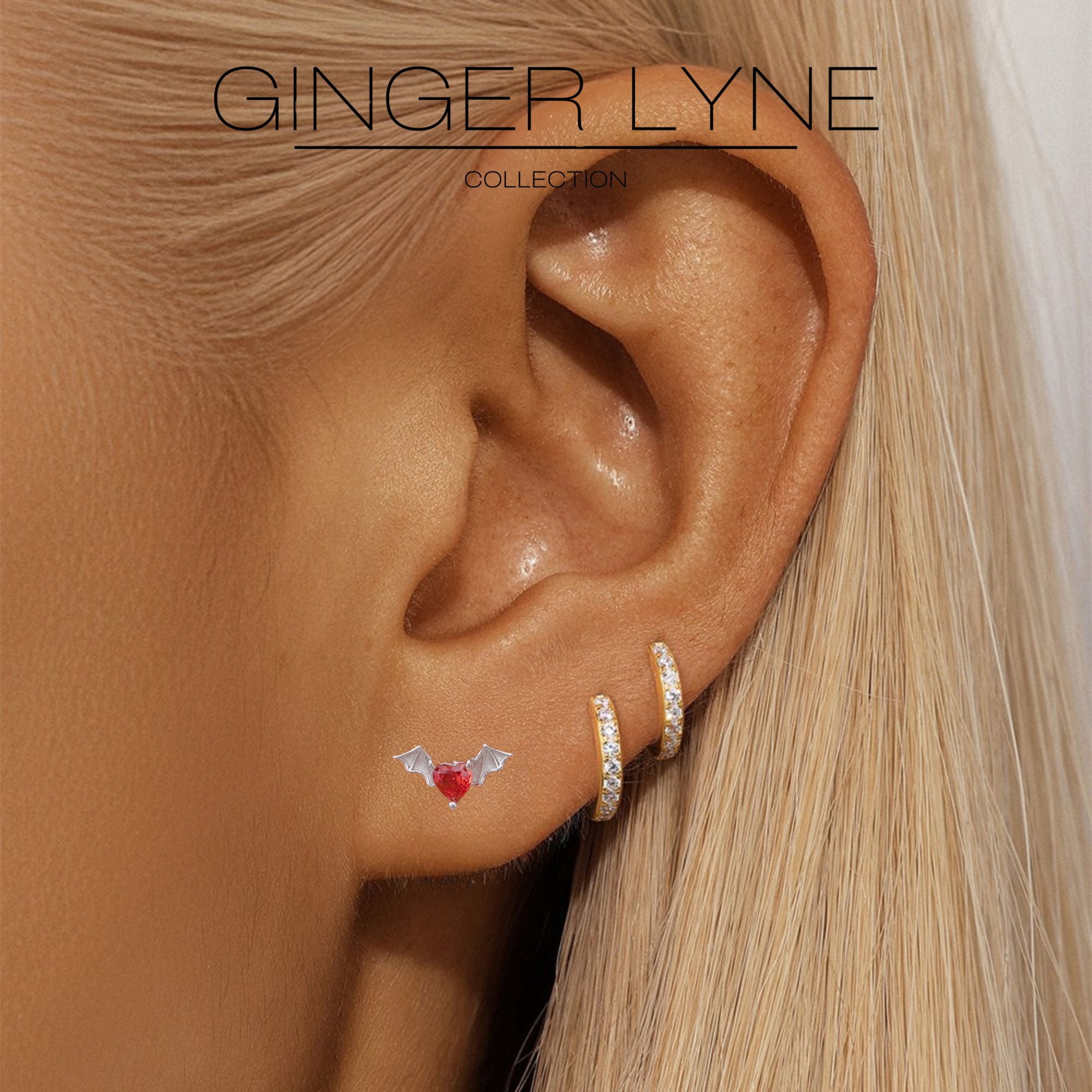 Flying Bat Flat Back Earrings for Women Sterling Silver 16g Cartilage Helix Lobe Body Piercing Stud Ginger Lyne