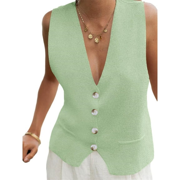 Sleeveless Sweater Women's Fashion Casual Loose Spring Summer Waistcoat V Neck Button Knit Vest